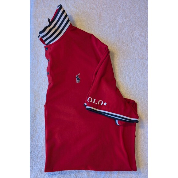 Polo Ralph Lauren Classics Red Black White Shirt Rubber Logo XXL Sleeve Spellout - Picture 5 of 11